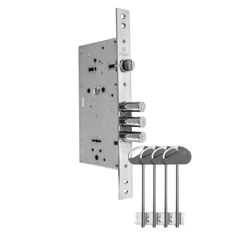 Замок Fuaro (Фуаро) врезной сувальдный MDV25/S-60.85.3R16 w/o plate 4key (ключ удл. 115/75 4 мм серый)